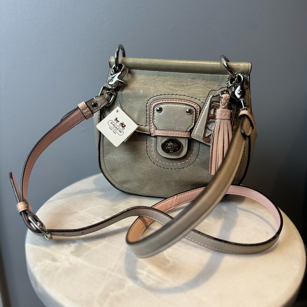 Coach Small Leather Crossbody Bag SV Grey/Petal | NWT | Dust Bag Included